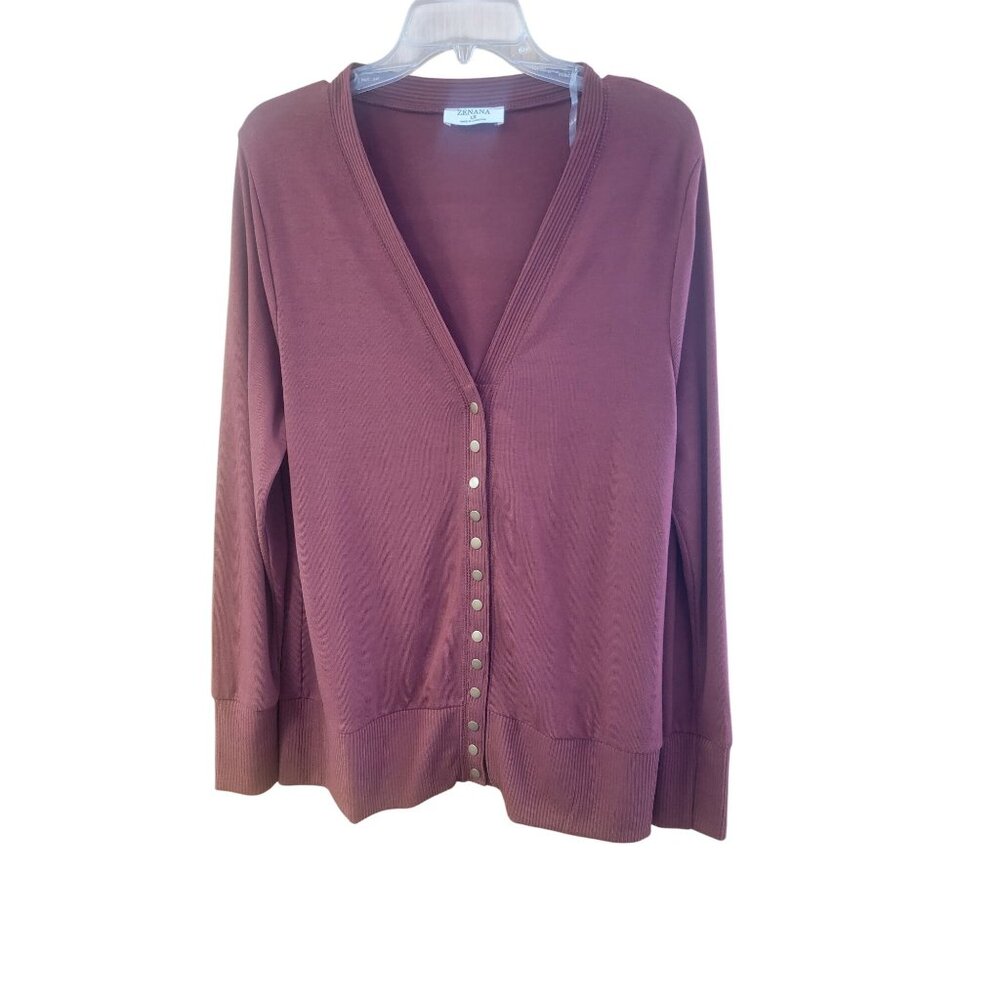 Zenana 1X Button-Down Burgundy Cardigan Sweater
